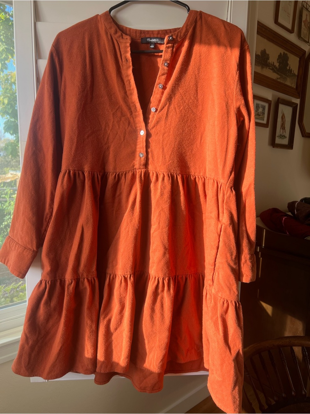 Madewell Tiered Button-Front Dress in Orange